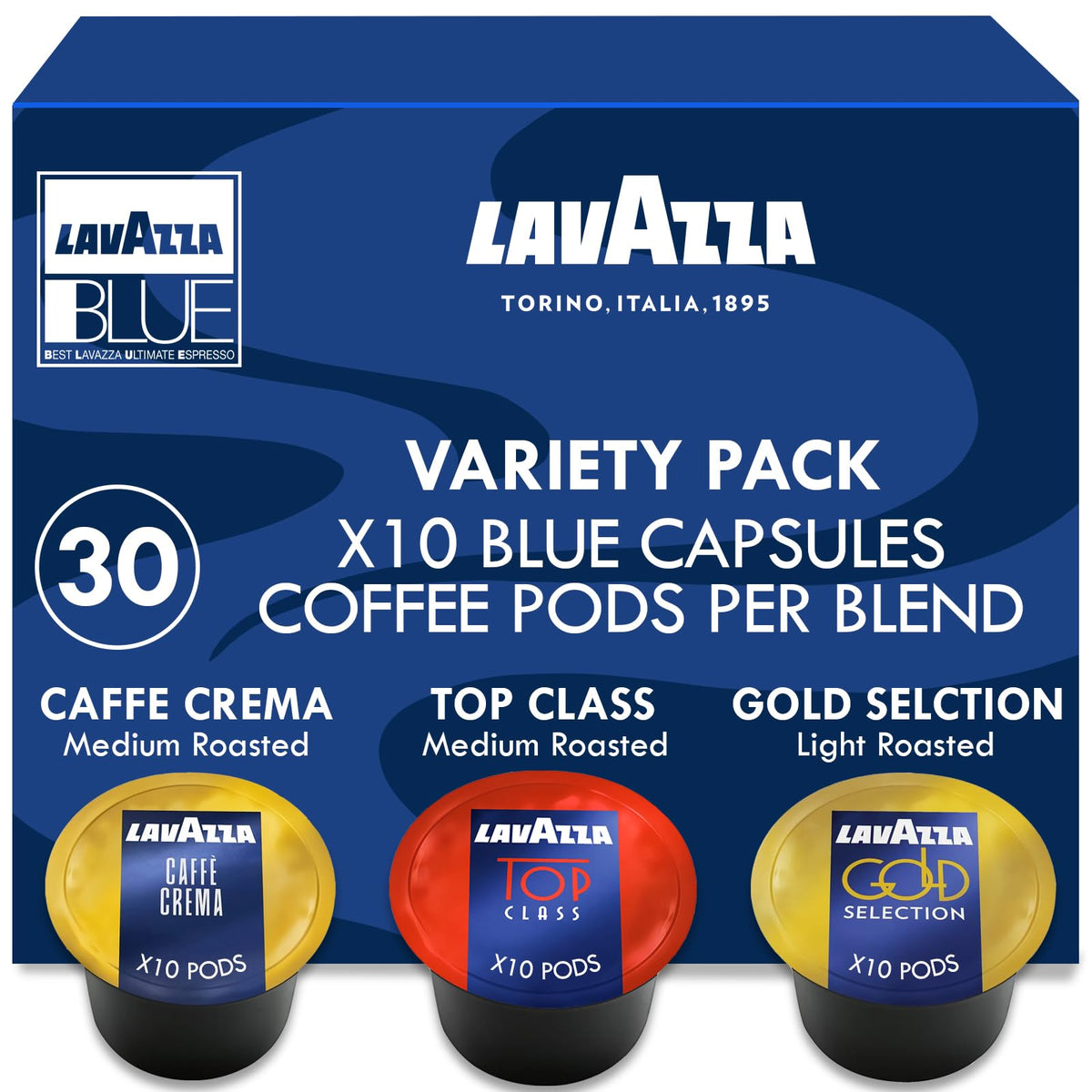 Lavazza Blue Coffee Pods Variety Pack – 30 Count (Top Class, Gold, Caffè Crema) | Keto-Friendly