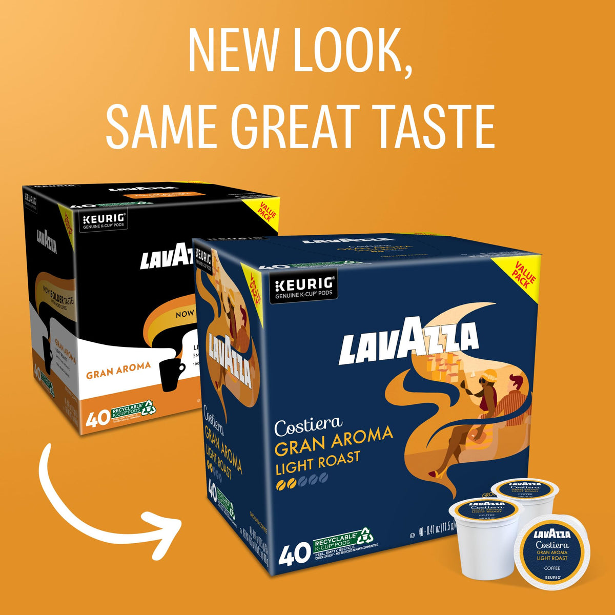 Lavazza Costiera Gran Aroma K-Cup Pods – Light Roast Coffee, Kosher, 40-Count Box