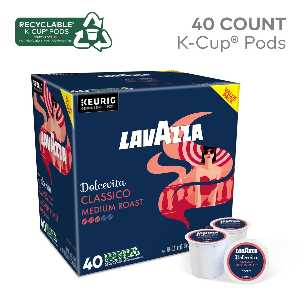 Lavazza Dolcevita Classico K-Cup Pods – Medium Roast Coffee, 40-Count Box