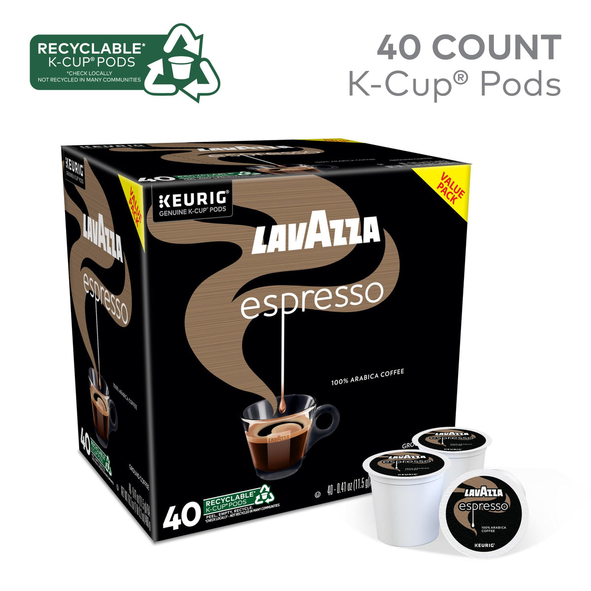 Lavazza Espresso Pods – Medium Roast Keurig K-Cup, 40-Count Box