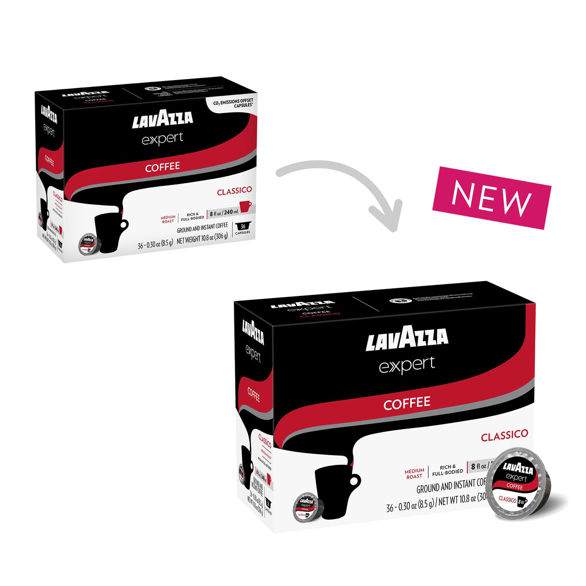 Lavazza Expert Classico Coffee Capsules – Medium Roast, Arabica & Robusta, 36 Count, Classy Plus Compatible