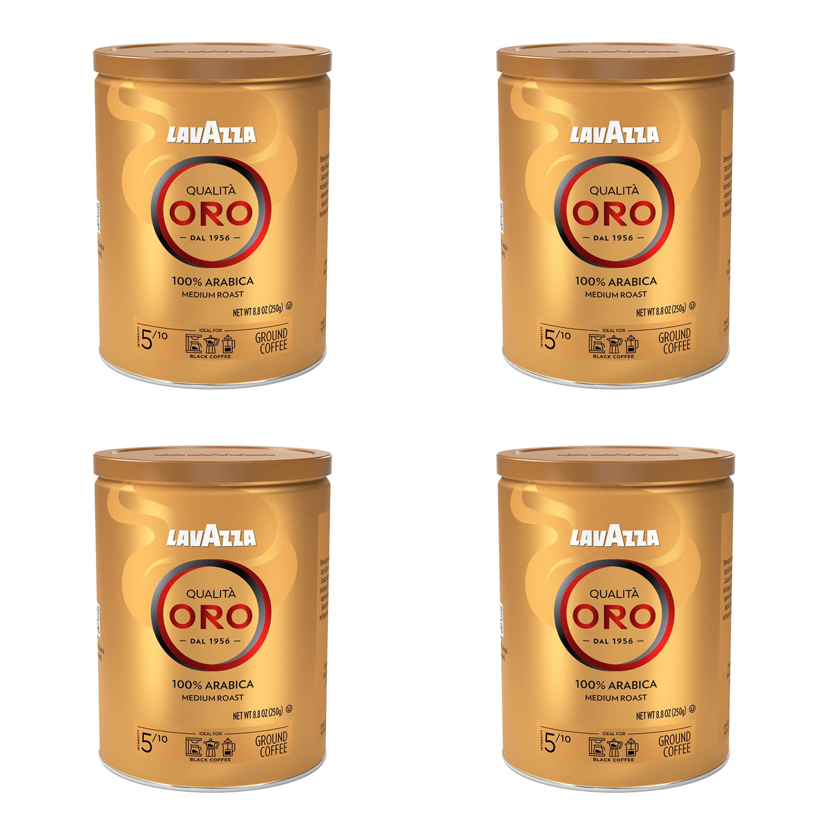 Lavazza Qualità Oro Ground Coffee – 100% Arabica, Medium Roast, 8.8 oz Tin (Pack of 4)