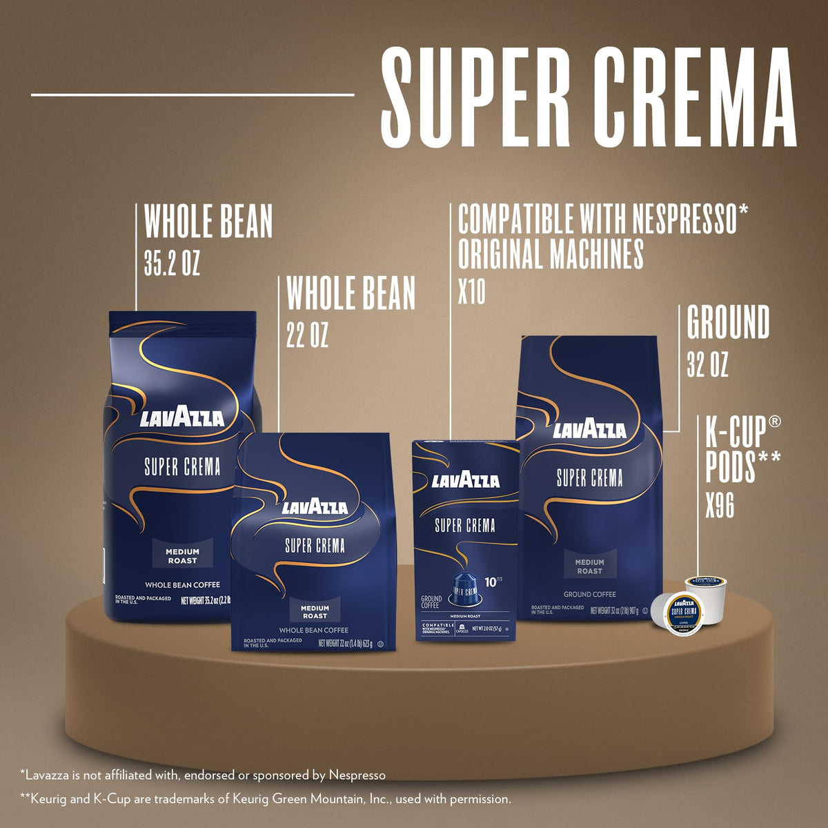 Lavazza Super Crema Ground Coffee – Medium Roast, Arabica & Robusta Blend, 32oz Bag
