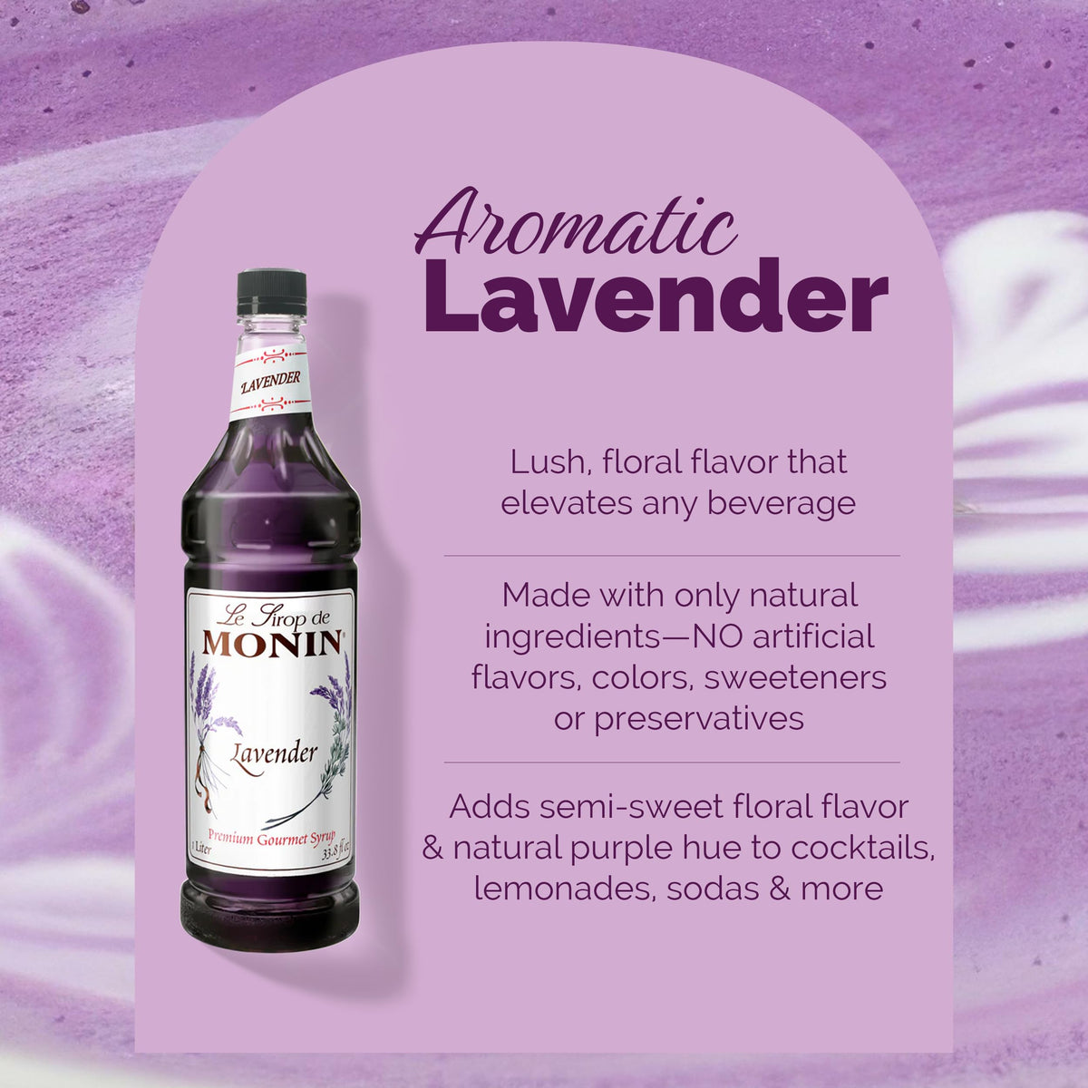 Monin Lavender Syrup with Pump – Floral Flavor for Cocktails, Lemonades & Sodas | Non-GMO, Gluten-Free