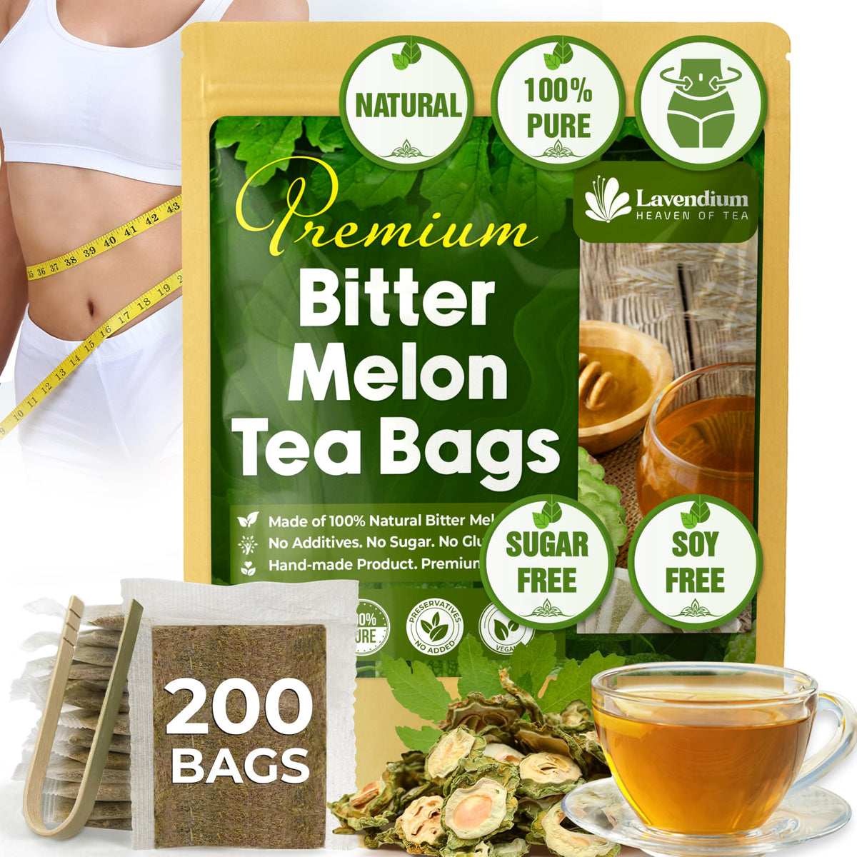Lavendium Bitter Melon Tea – Premium 200 Tea Bags, 100% Natural, Sugar Free & Caffeine Free