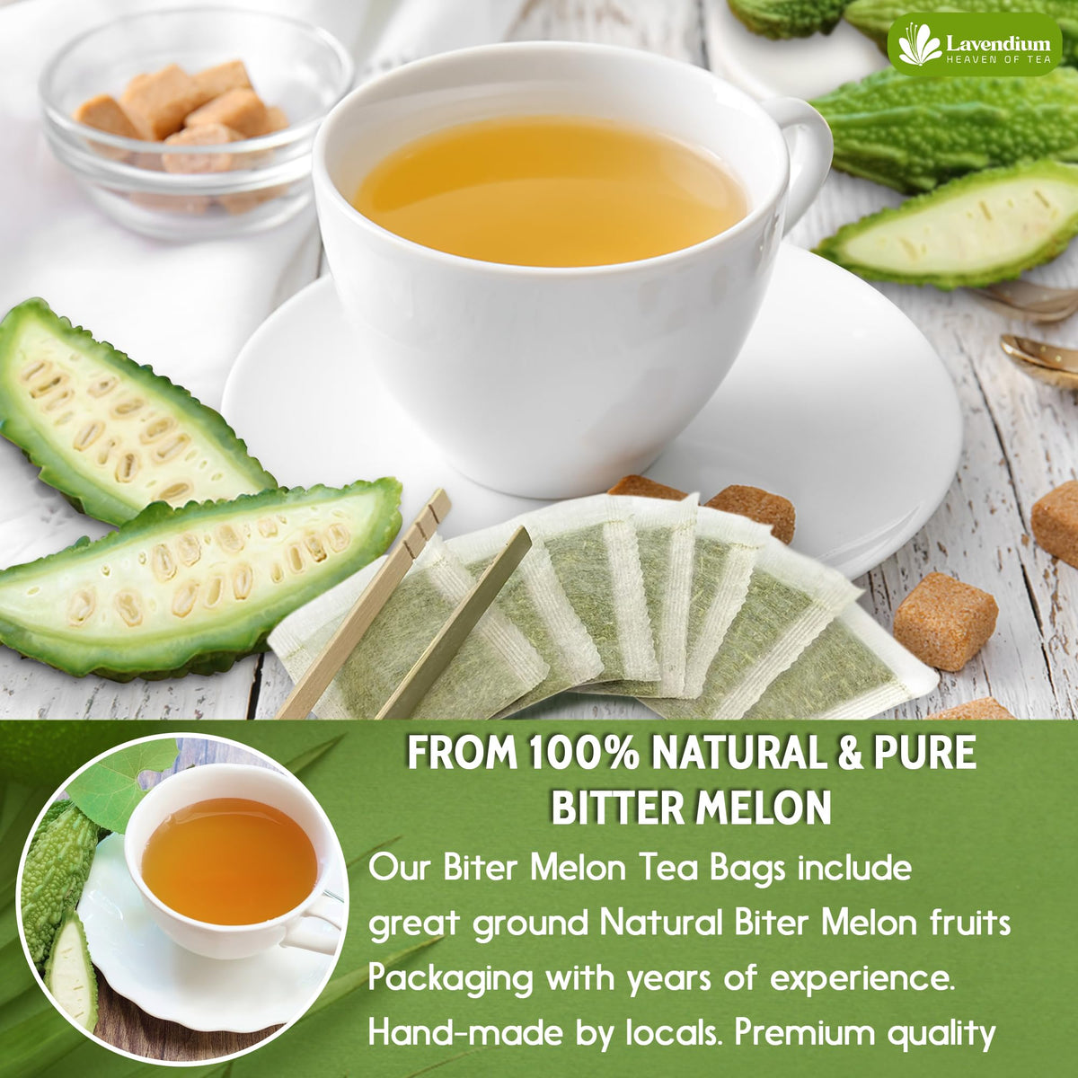 Lavendium Bitter Melon Tea – Premium 200 Tea Bags, 100% Natural, Sugar Free & Caffeine Free