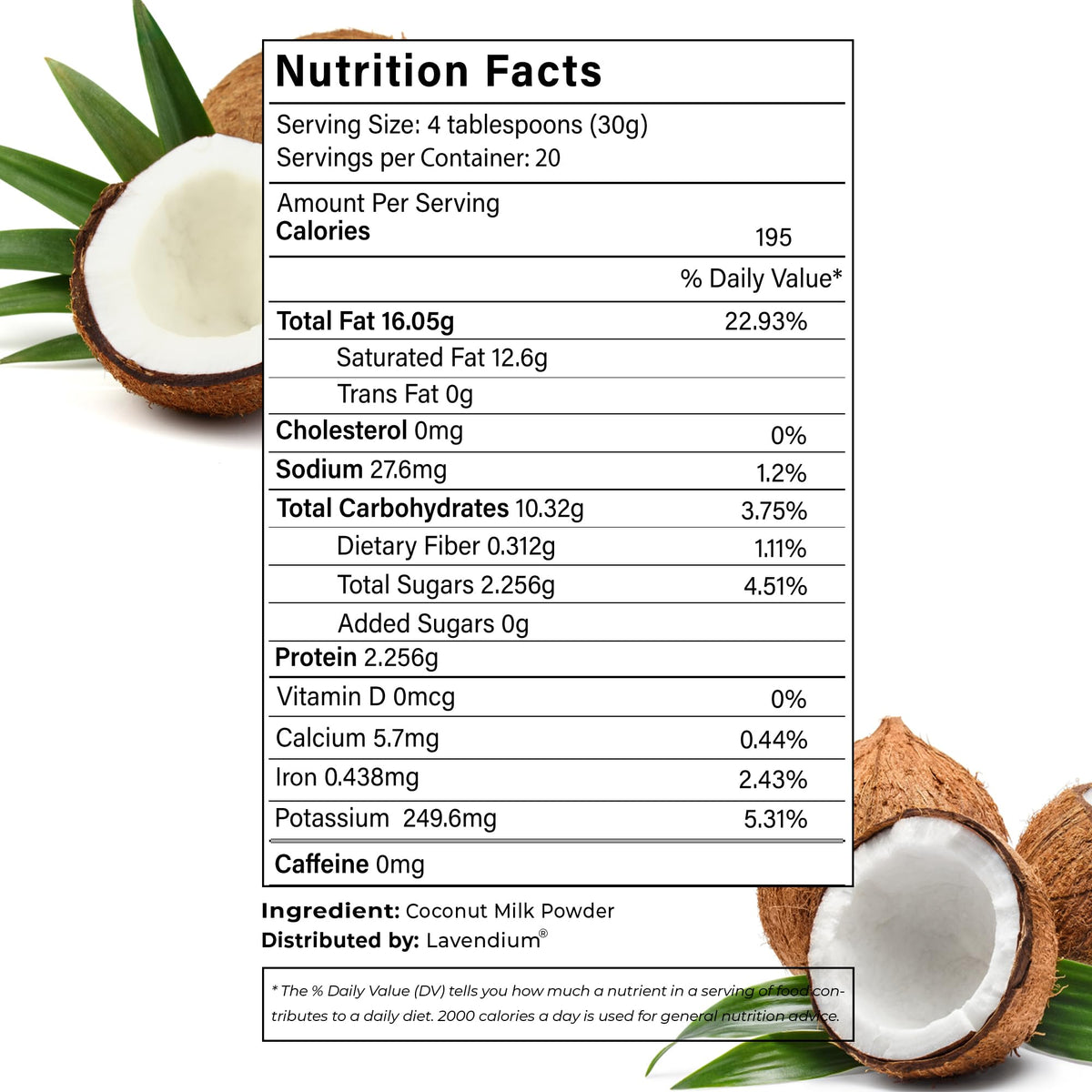 Lavendium Coconut Milk Powder – 20oz Unsweetened, 100% Natural Creamer Alternative