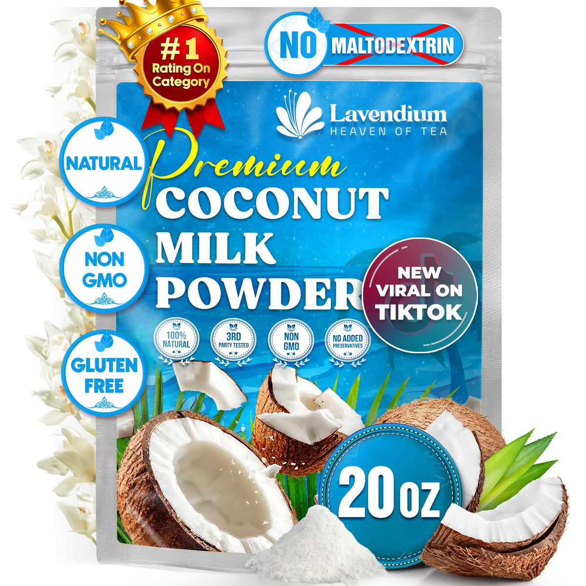 Lavendium Coconut Milk Powder – 20oz Unsweetened, 100% Natural Creamer Alternative