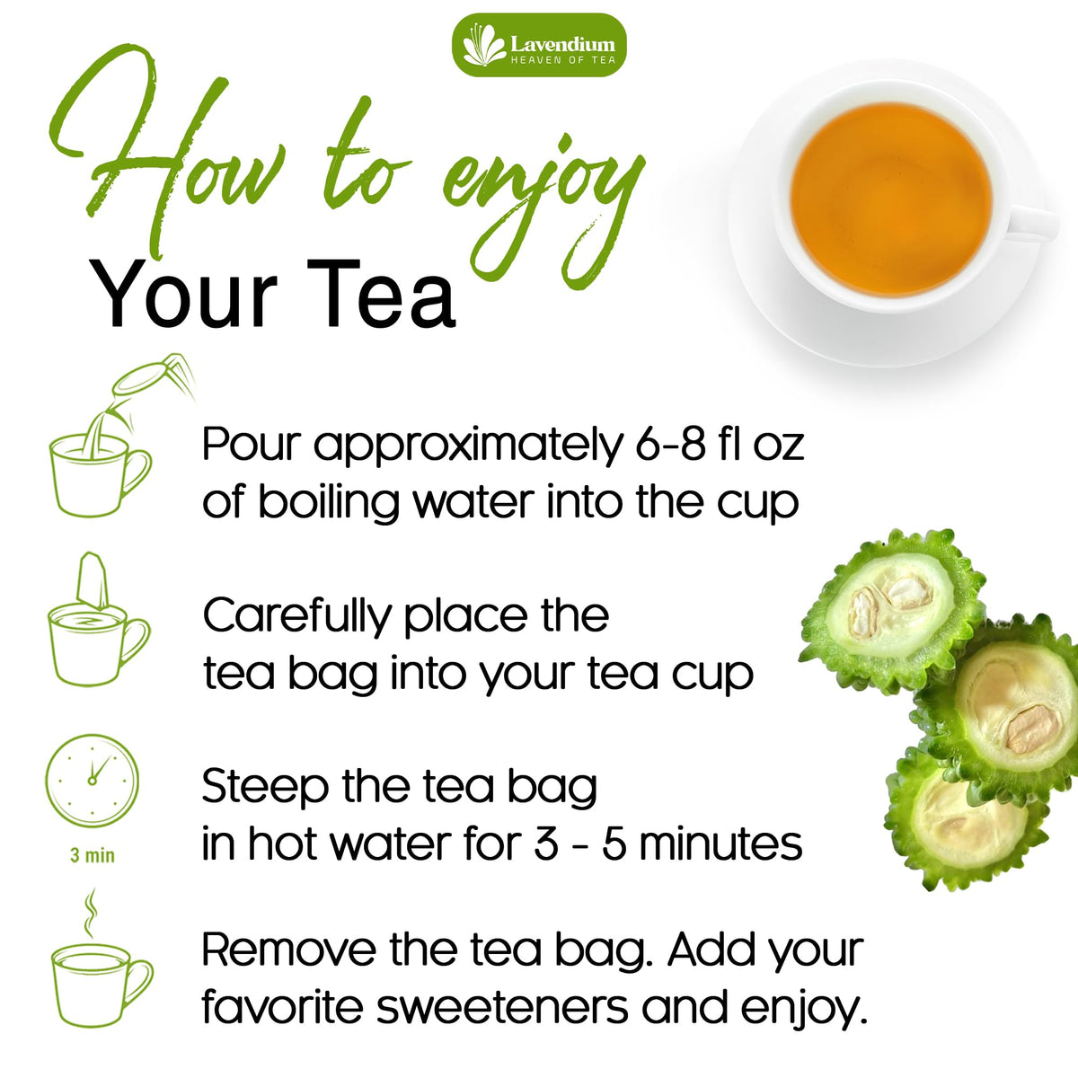 Lavendium Bitter Melon Tea – Premium 200 Tea Bags, 100% Natural, Sugar Free & Caffeine Free