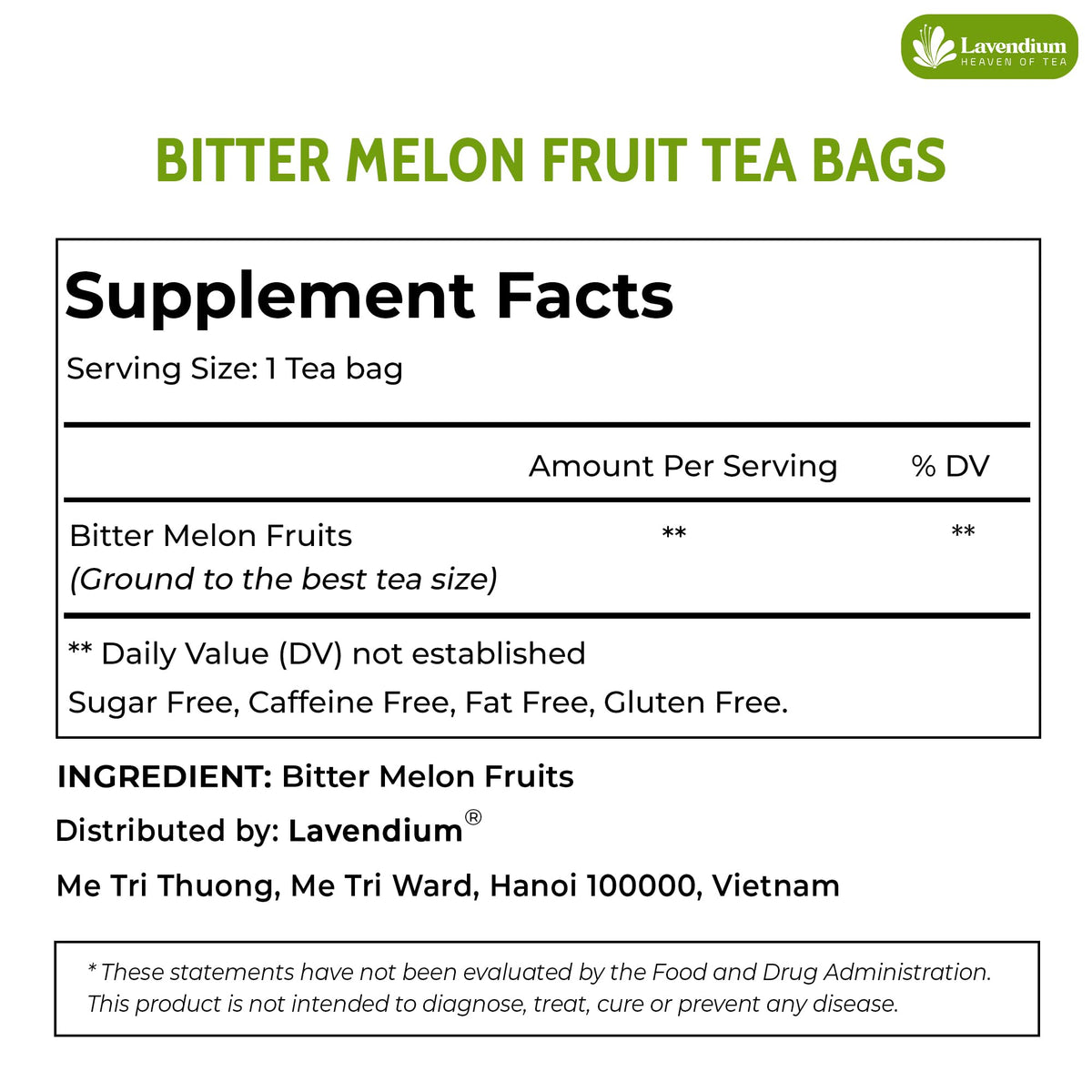 Lavendium Bitter Melon Tea – Premium 200 Tea Bags, 100% Natural, Sugar Free & Caffeine Free