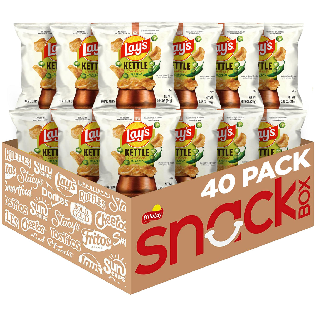 Lay's Kettle Cooked Jalapeño Potato Chips – Pack of 40, 0.85 oz Bags