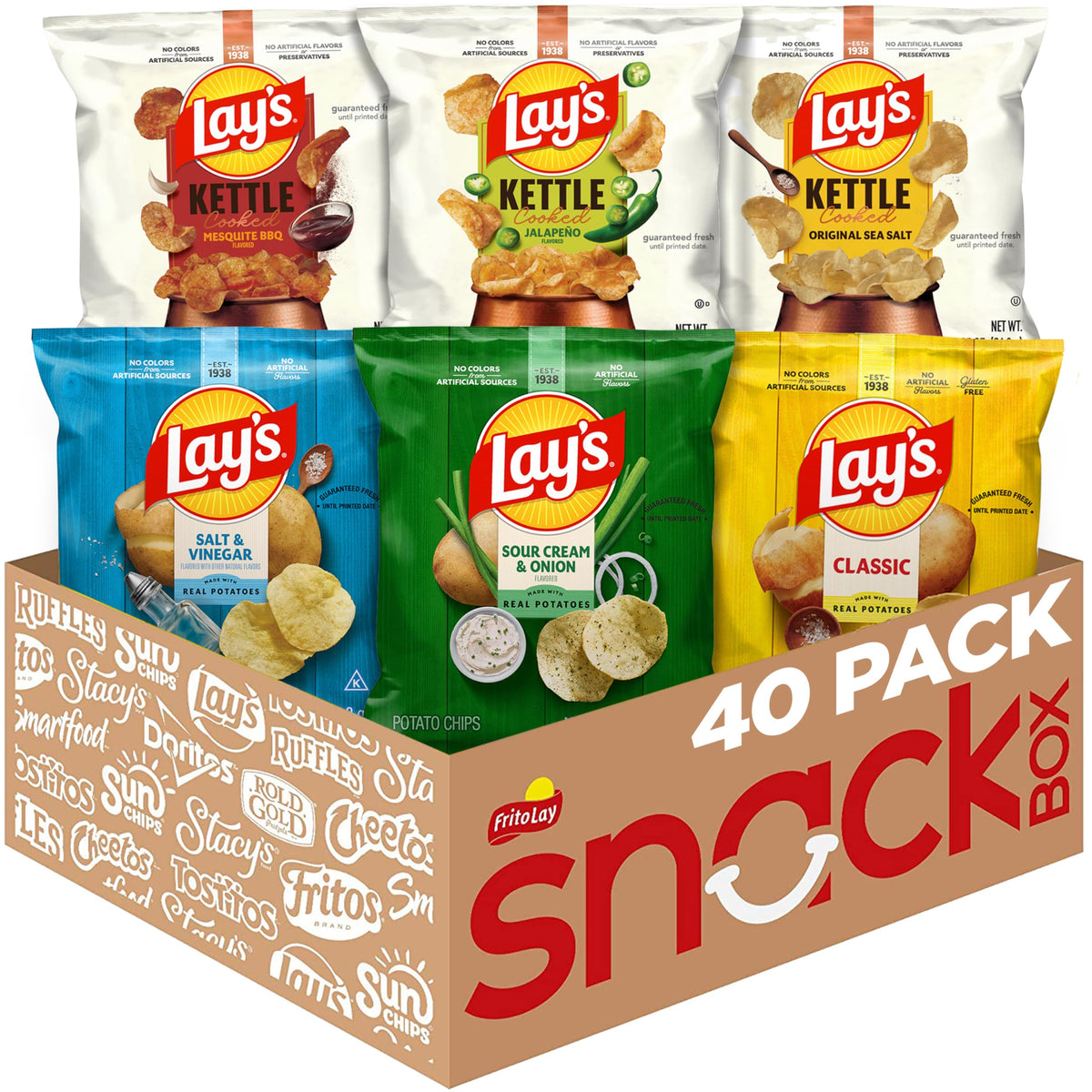 Lay's Regular & Kettle Cooked Variety Pack – 40 Single-Serve Potato Chips Bags
