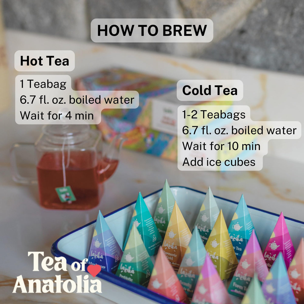LAZIKA Tea Sampler Gift Set – 20 Pyramid Bags, Four of Each Blend (Black, Green & Herbal)