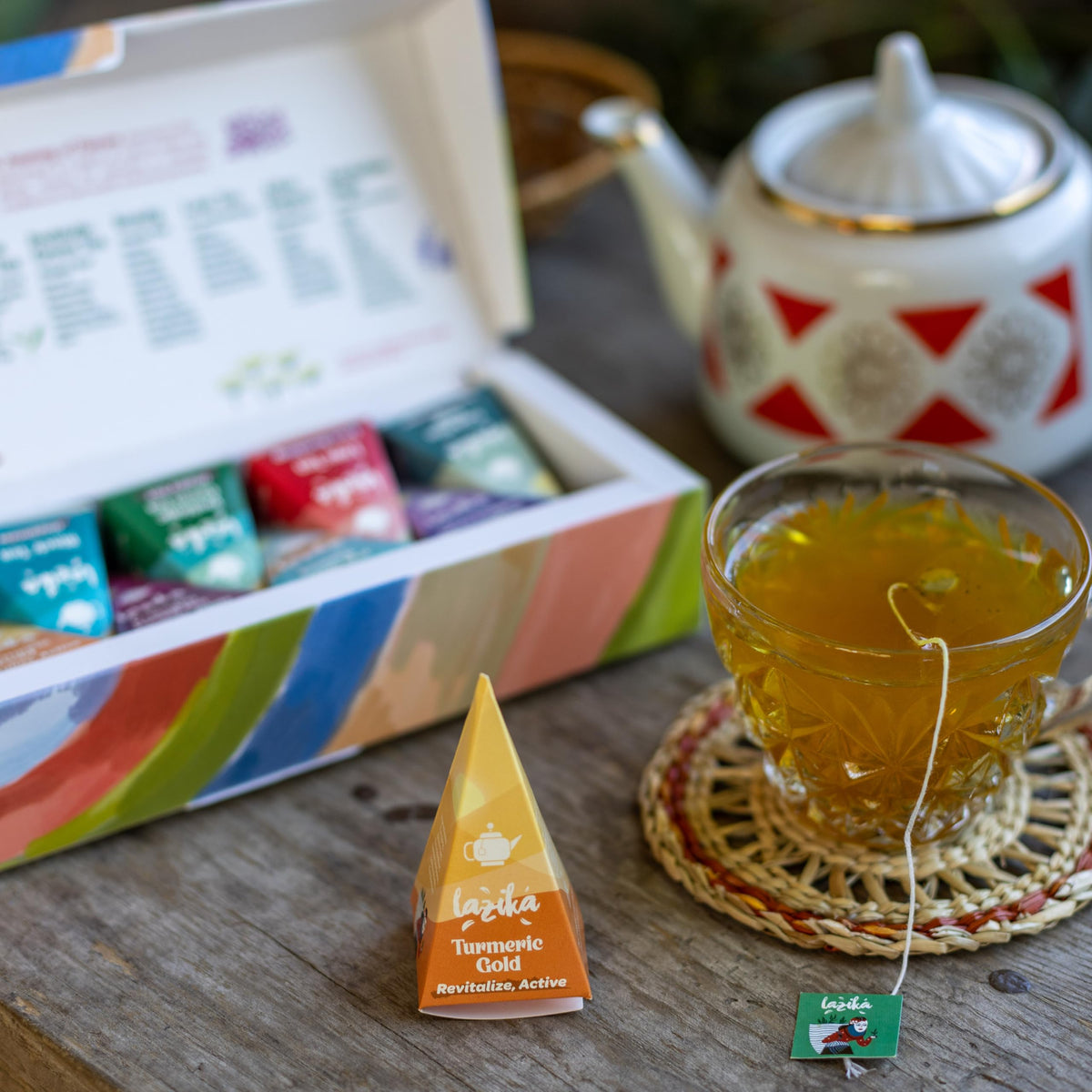 LAZIKA Tea Sampler Gift Set – 20 Pyramid Bags, Four of Each Blend (Black, Green & Herbal)