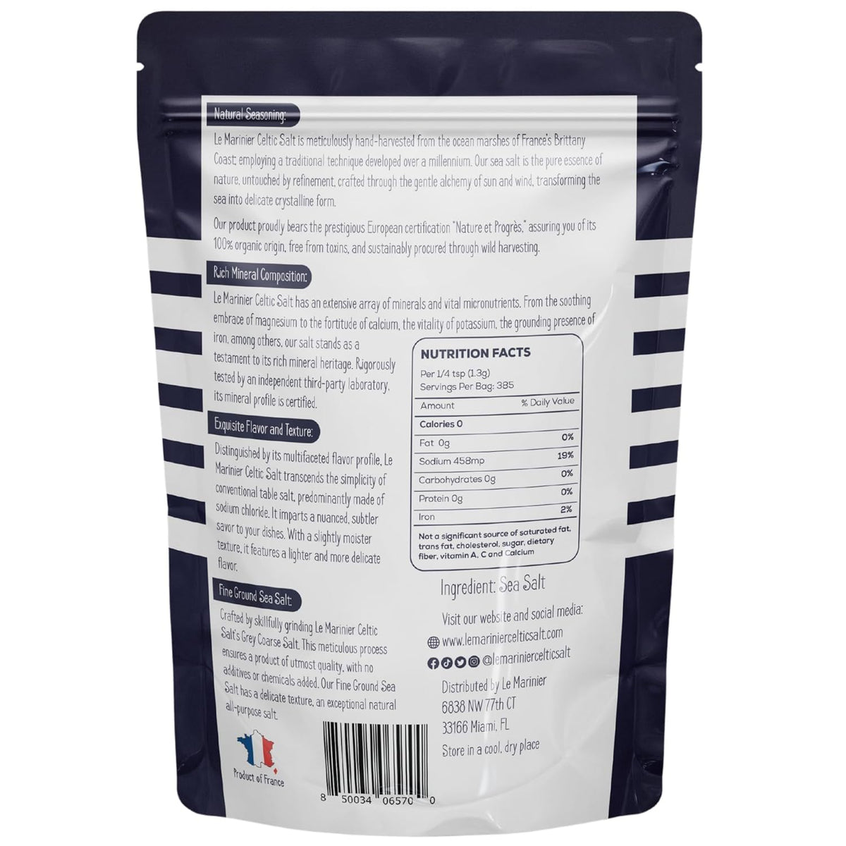 LE MARINIER Celtic Salt Organic Fine Ground 1.1 lb Pack of 2 | Mineral-Rich French Sea Salt