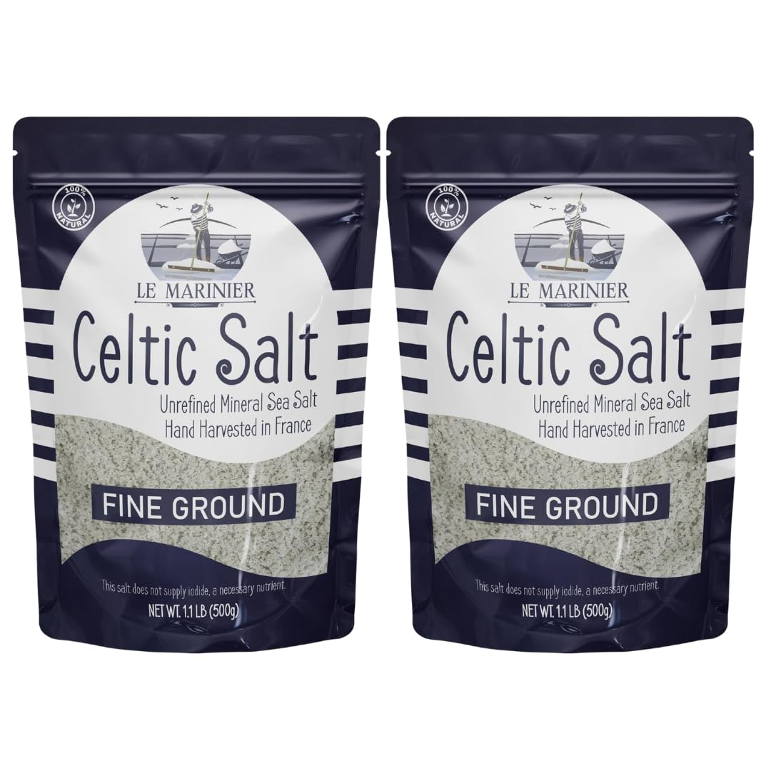 LE MARINIER Celtic Salt Organic Fine Ground 1.1 lb Pack of 2 | Mineral-Rich French Sea Salt