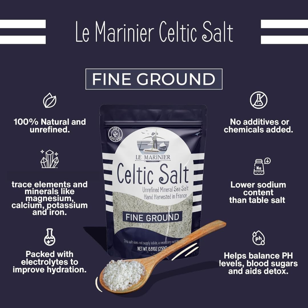 LE MARINIER Celtic Salt Organic Fine Ground 1.1 lb Pack of 2 | Mineral-Rich French Sea Salt
