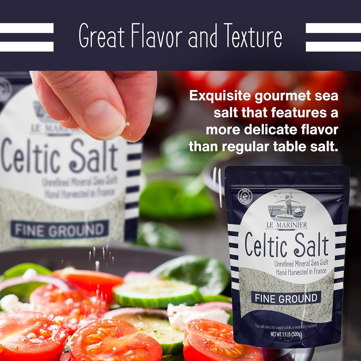 LE MARINIER Celtic Salt Organic Fine Ground 1.1 lb Pack of 2 | Mineral-Rich French Sea Salt