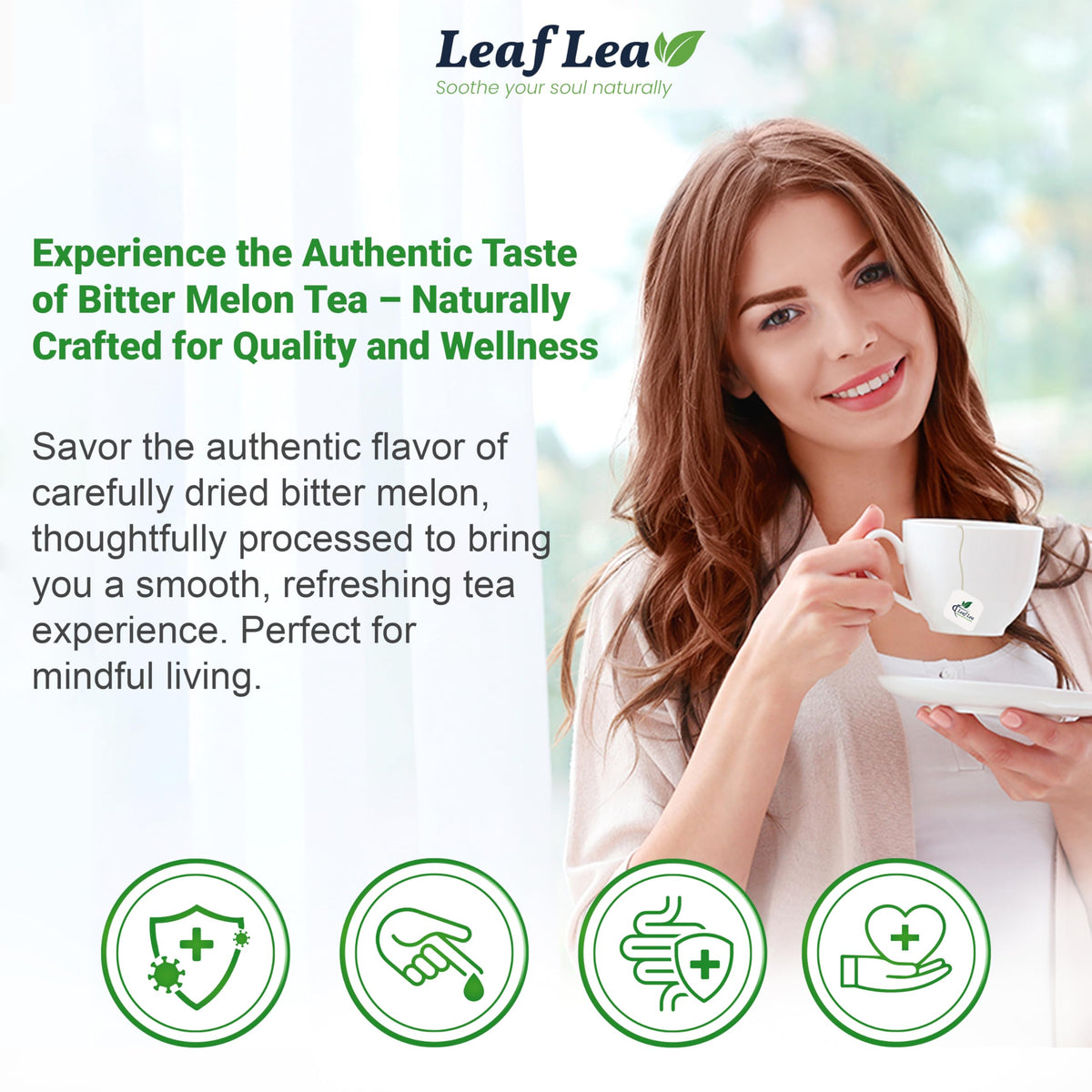 LeafLea 80 Bitter Melon Tea Bags (2-Pack) – Premium Dried Bitter Melon Herbal Tea | Caffeine-Free, Sugar-Free, Vegan