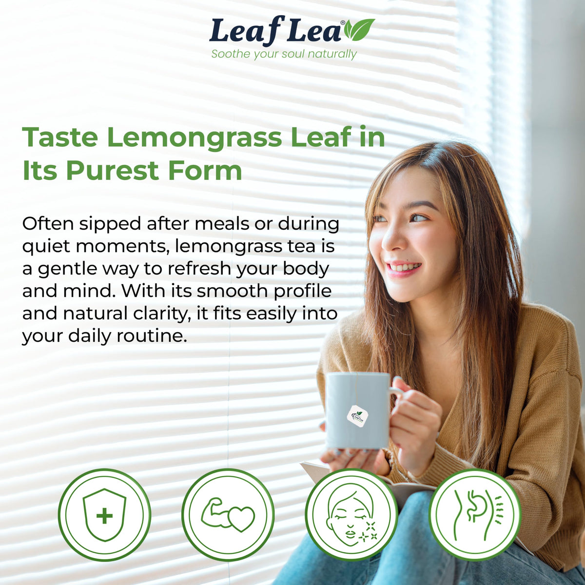 LeafLea 80 Premium Lemongrass Tea Bags – 100% Lemongrass, Caffeine-Free, Ind idually Wrapped