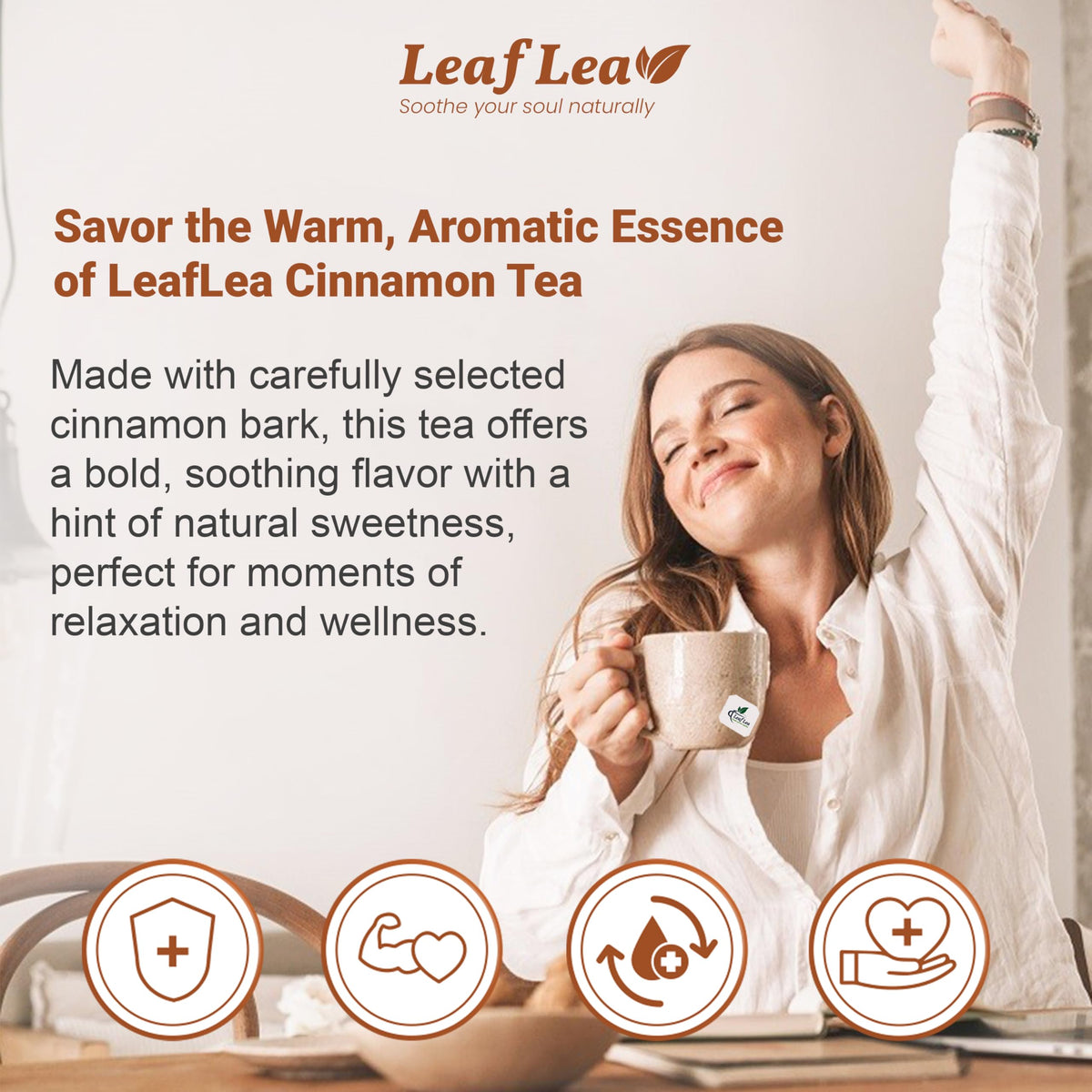 LeafLea Cinnamon Tea Bags - 80 Count (2-Pack) 100% Natural Ground Cinnamon, Caffeine-Free & Vegan