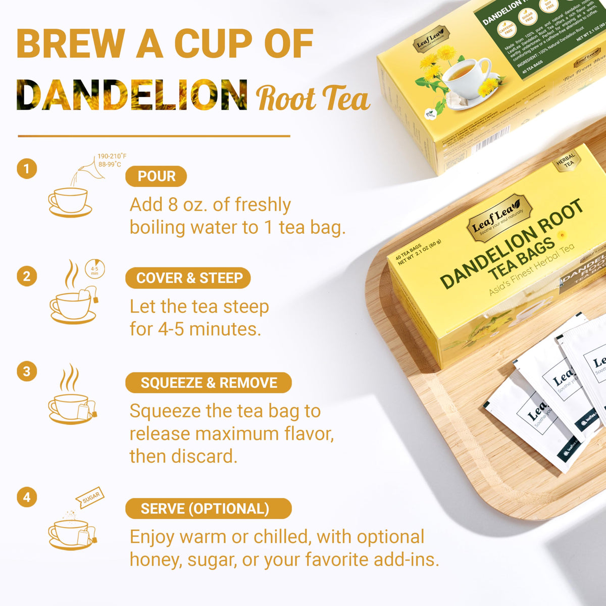 LeafLea Dandelion Root Tea Bags — Caffeine-Free Herbal Tea for Digestive Wellness | Pack of 3