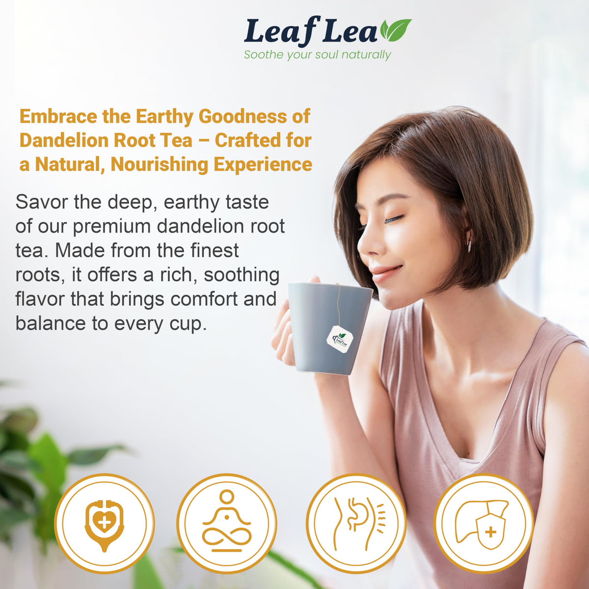 LeafLea 80 Dandelion Tea Bags – All Natural Dandelion Root Tea, Caffeine-Free, 2-Pack