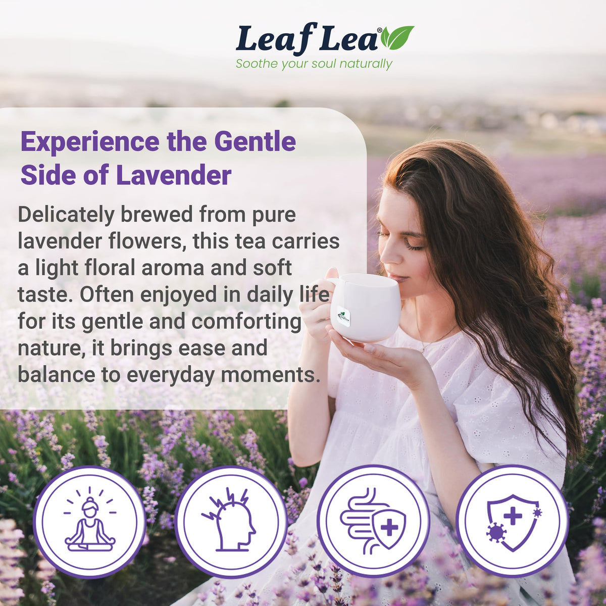 LeafLea 80 Premium Lavender Tea Bags – 100% Natural Lavender, Caffeine-Free, Nighttime Comfort