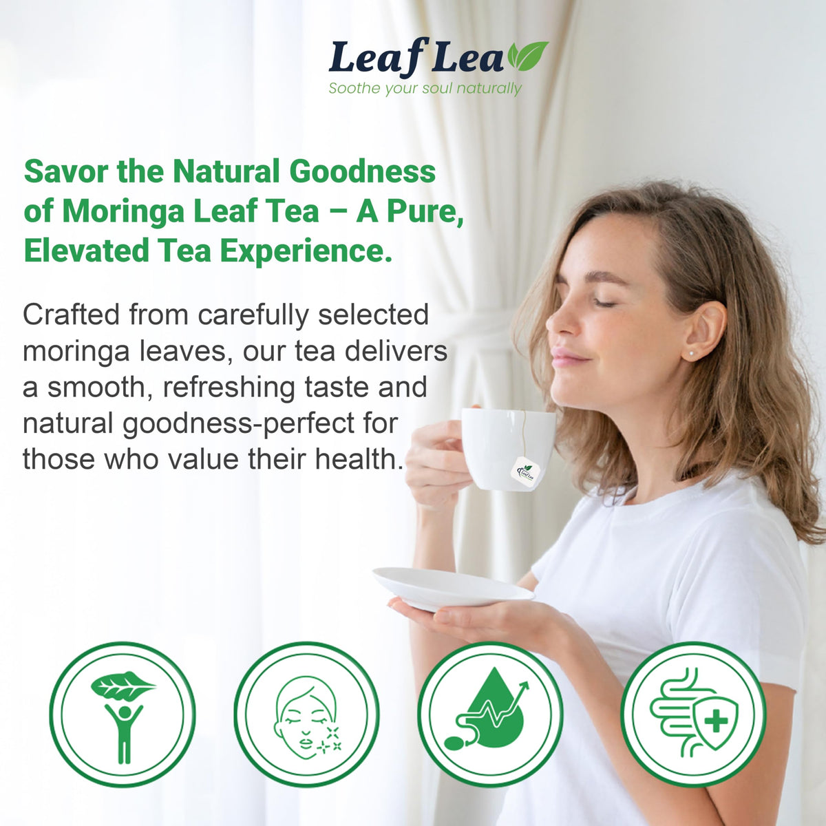 LeafLea Moringa Tea Bags - 80 Bags, Caffeine-Free Herbal Tea (Pack of 2)