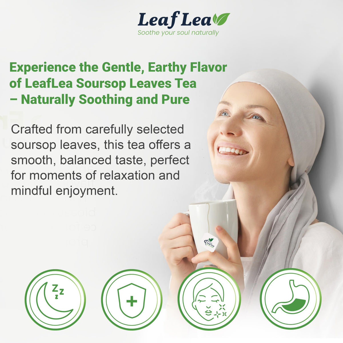 LeafLea 120 Soursop Tea Bags – 100% Pure Graviola Leaves, Caffeine-Free Herbal Tea, Non-GMO, Pack of 3
