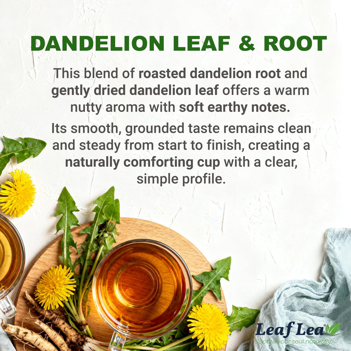 LeafLea 80 Dandelion Root & Leaf Tea Bags – Caffeine-Free, Vegan (2 Pack)