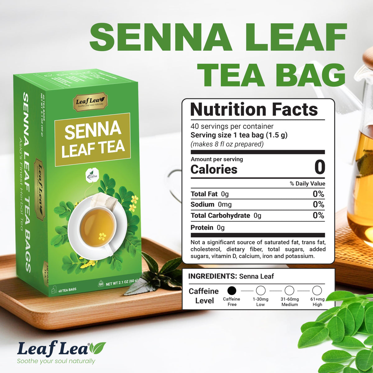 LeafLea 80 Senna Leaf Tea Bags – Natural Herbal Tea for Gentle Digestive Support