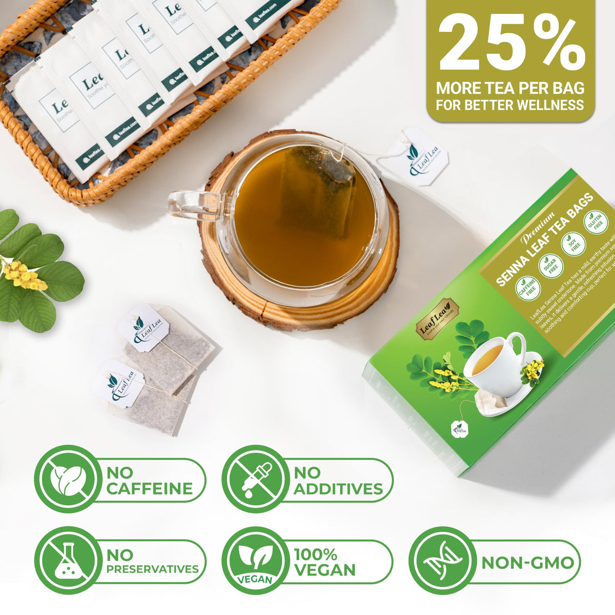 LeafLea 80 Senna Leaf Tea Bags – Natural Herbal Tea for Gentle Digestive Support