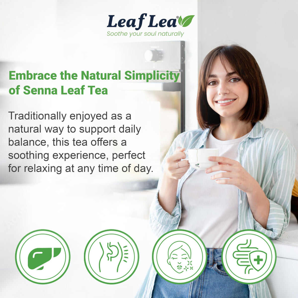 LeafLea 80 Senna Leaf Tea Bags – Natural Herbal Tea for Gentle Digestive Support