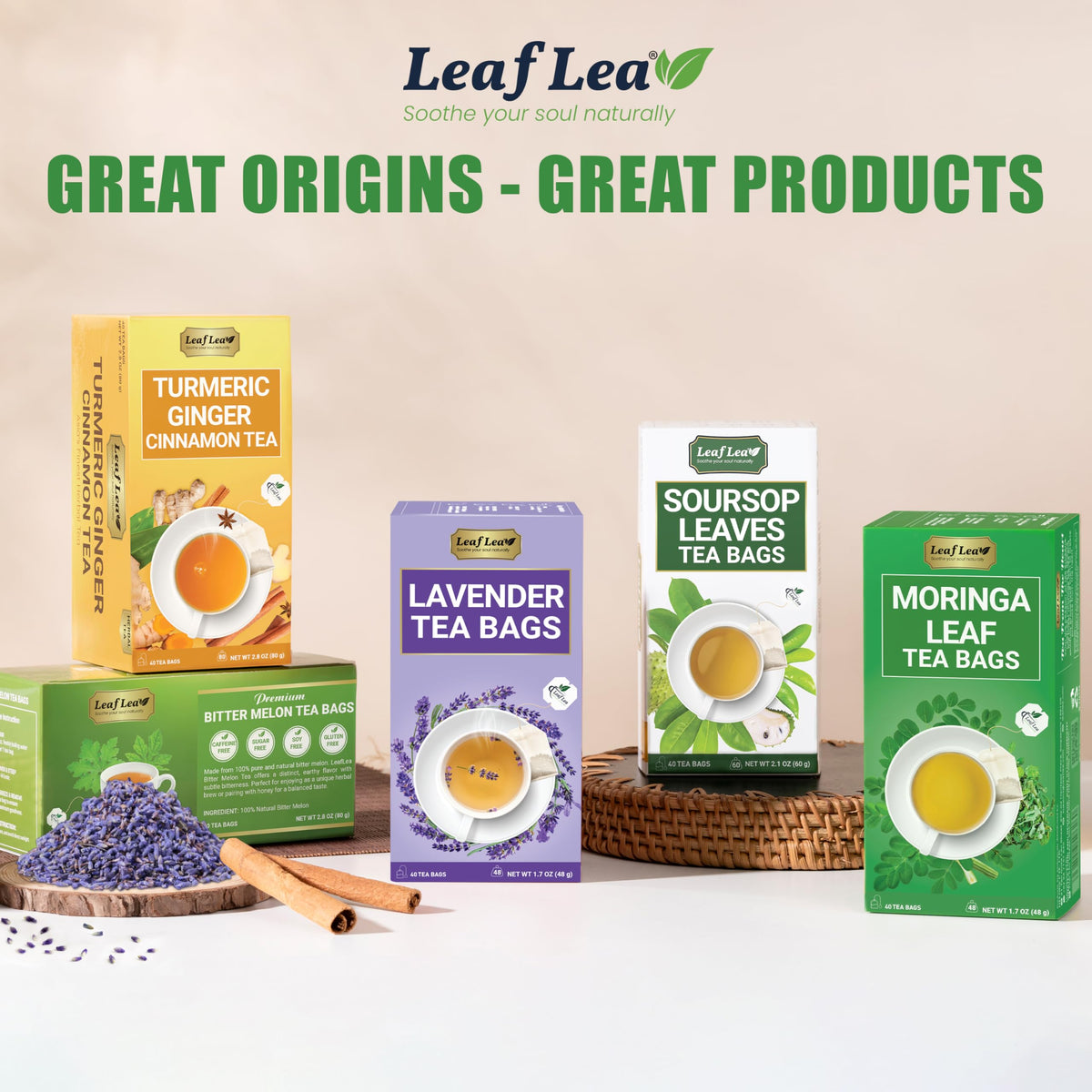 LeafLea 80 Premium Lavender Tea Bags – 100% Natural Lavender, Caffeine-Free, Nighttime Comfort