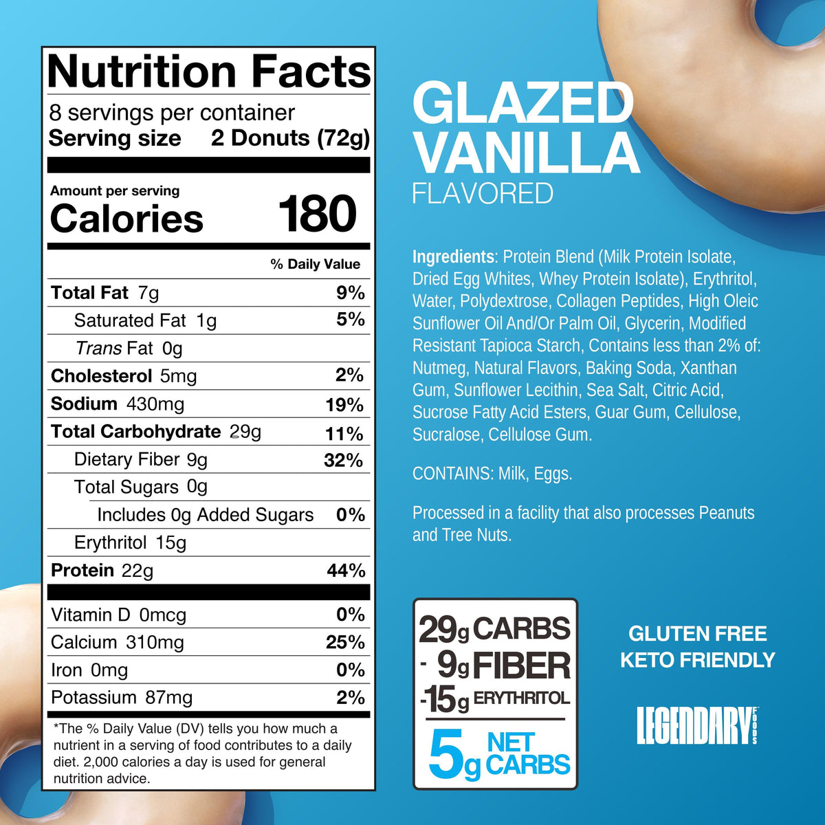 Legendary Foods Protein Donuts – 22g Protein, Zero Sugar, 8-Pack (Two per Pack)