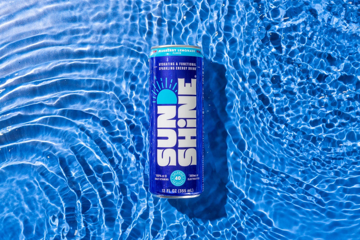 Legendary Sunshine Sparkling Energy Drink — Blueberry Lemonade, 360mg Electrolytes, 70mg Caffeine, 12-Pack