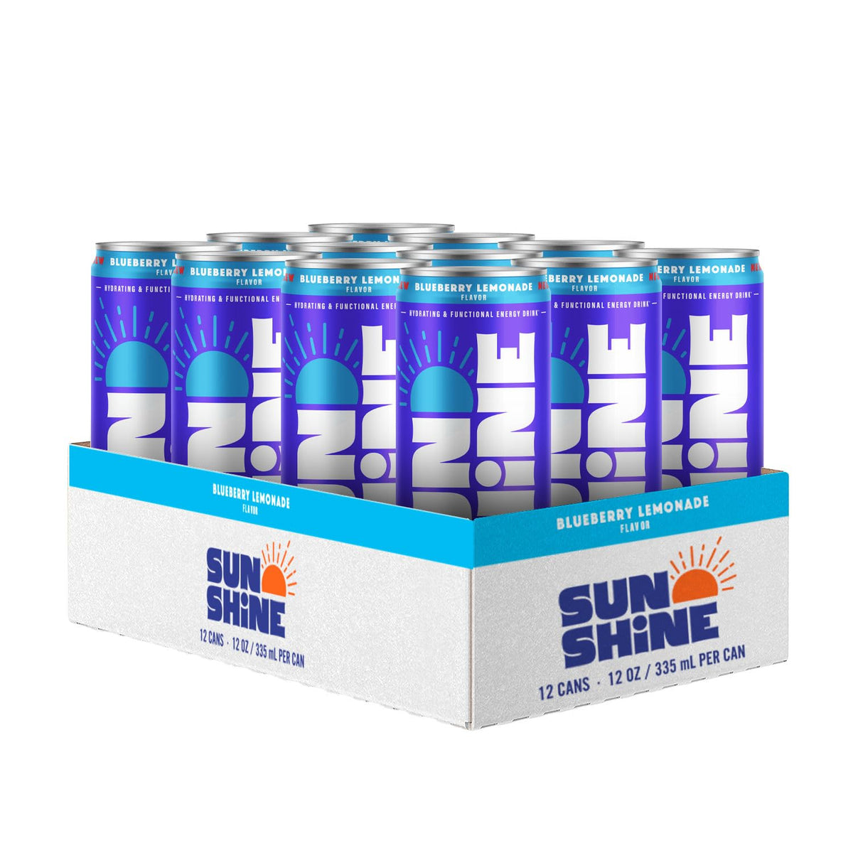 Legendary Sunshine Sparkling Energy Drink — Blueberry Lemonade, 360mg Electrolytes, 70mg Caffeine, 12-Pack
