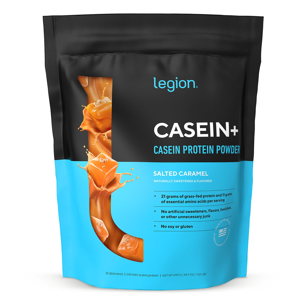 LEGION Casein+ Salted Caramel – Slow-Release Micellar Casein Protein Powder (Non-GMO, Gluten-Free)
