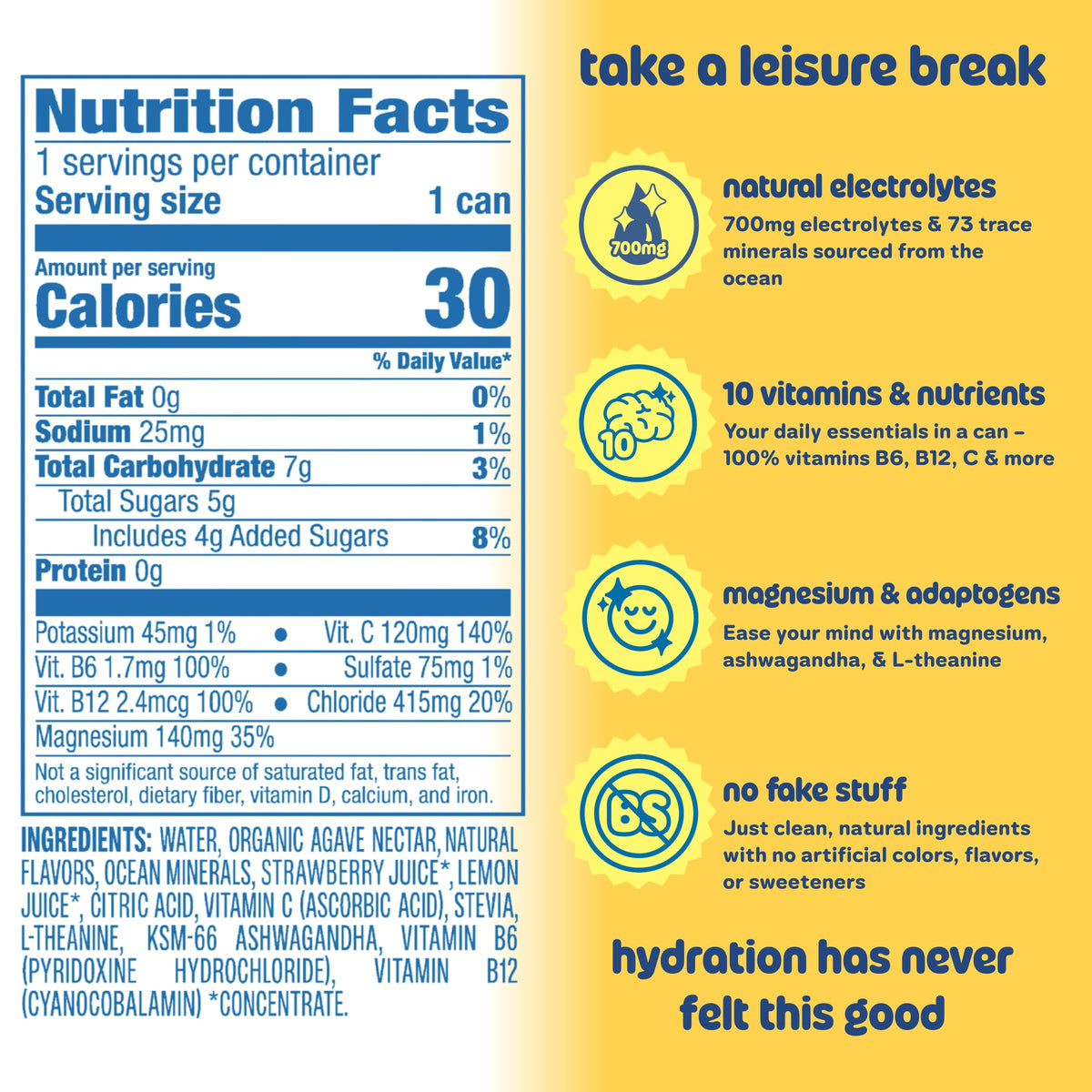Leisure Hydration Lemonade - Non-Carbonated Electrolyte Refresher, Low Sugar, 12-Pack