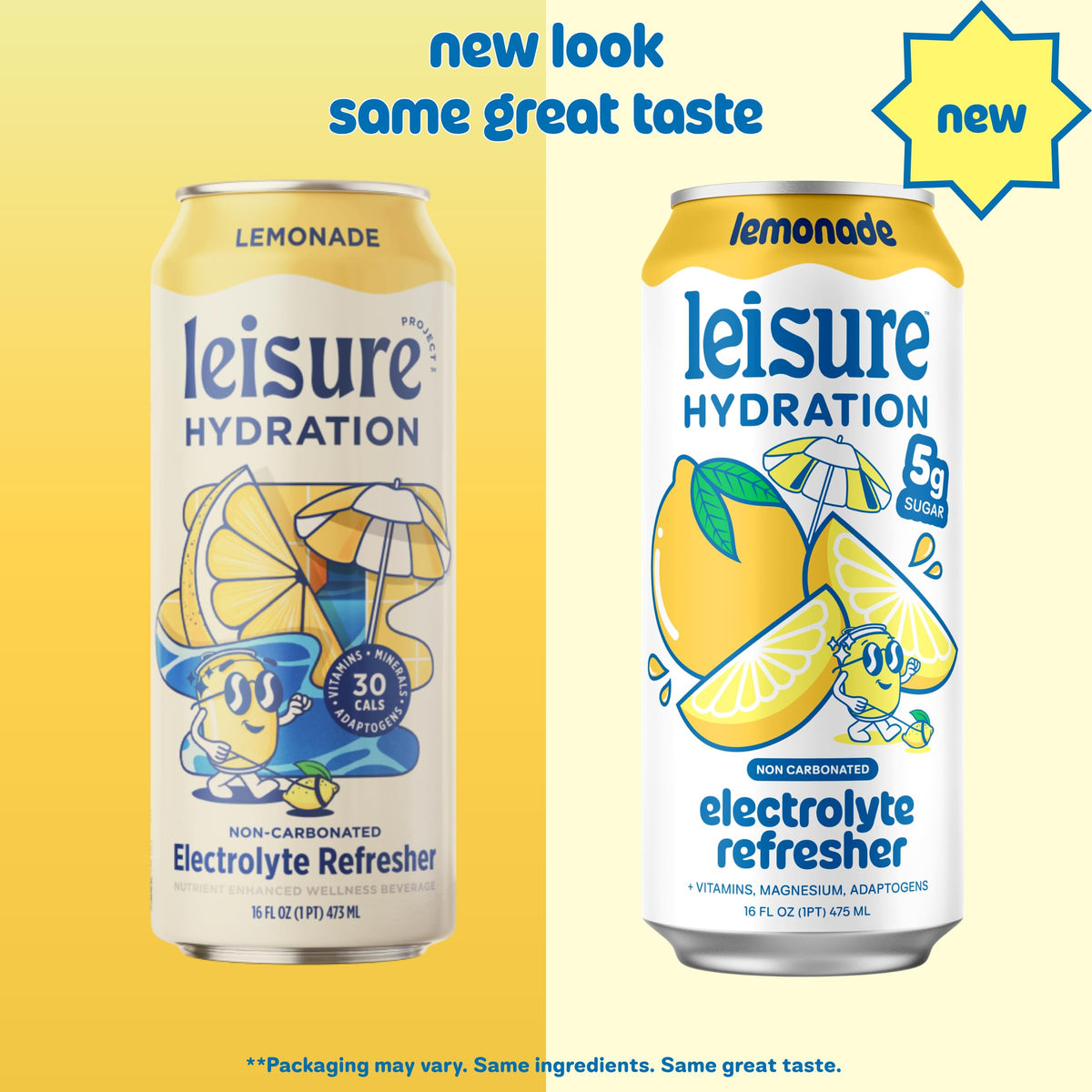 Leisure Hydration Lemonade - Non-Carbonated Electrolyte Refresher, Low Sugar, 12-Pack