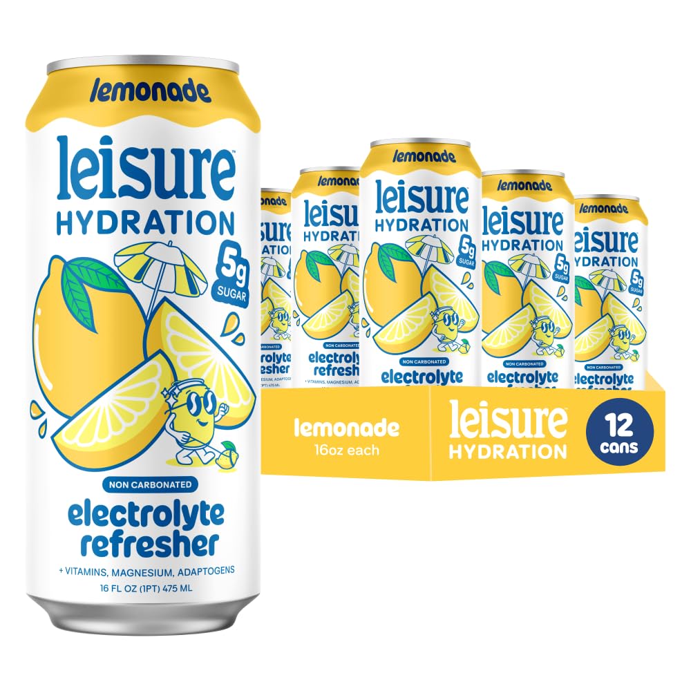 Leisure Hydration Lemonade - Non-Carbonated Electrolyte Refresher, Low Sugar, 12-Pack