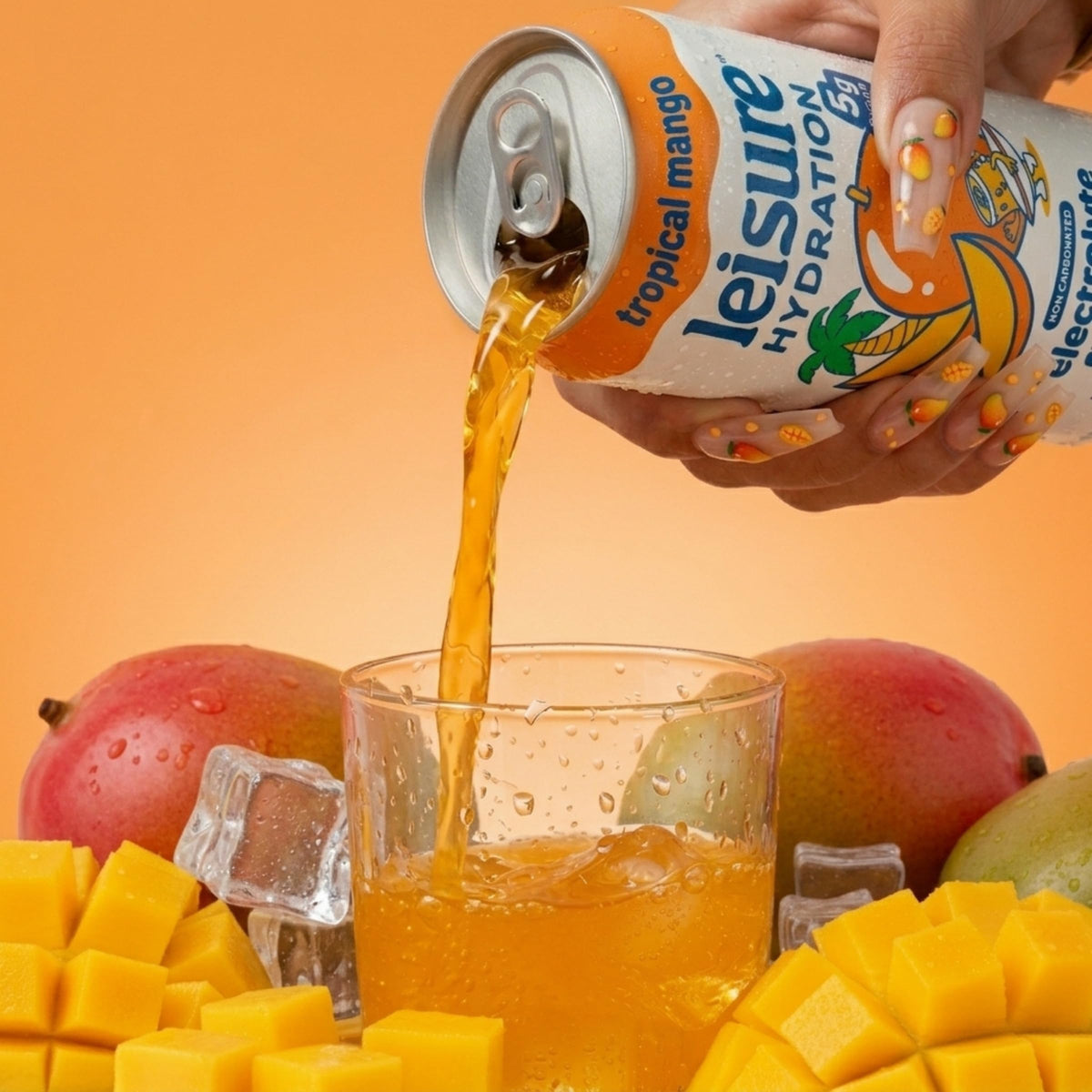 Leisure Hydration Non-Carbonated Electrolyte Refresher – Tropical Mango, Low Sugar, Magnesium & Ashwagandha (16 oz, 12-Pack)