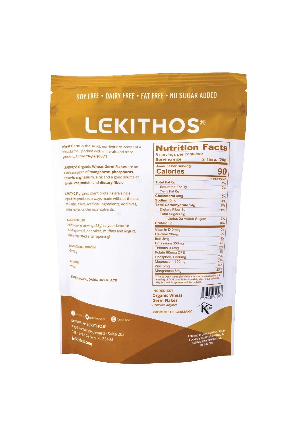 Lekithos Organic Wheat Germ Protein 8oz – Plant-Based, USDA Organic, 8g Protein | Vegan