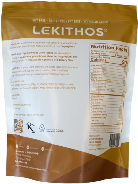 Lekithos Organic Wheat Germ Protein – 2.5 lb Plant-Based Superfood, 8g Protein, Vegan & Non-GMO