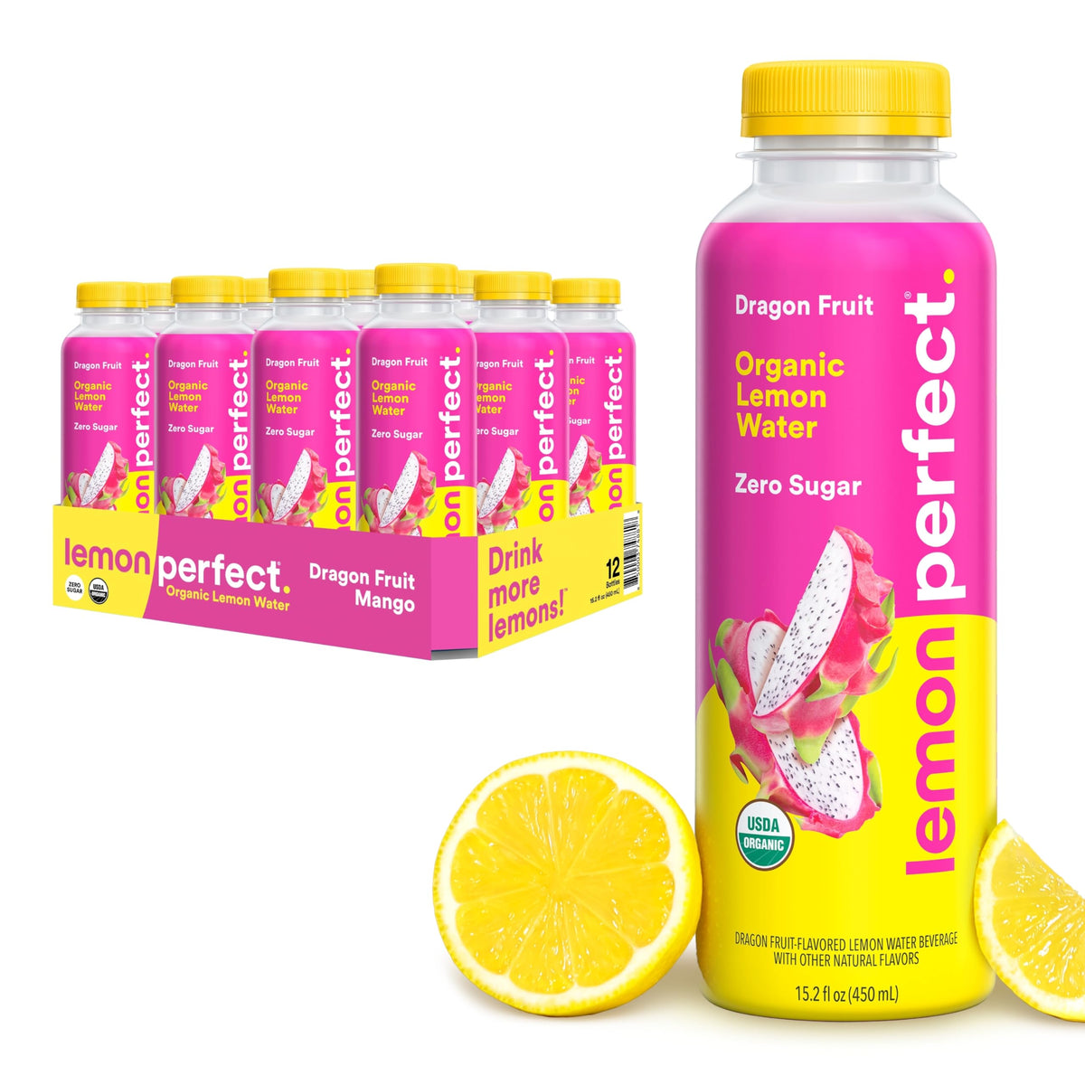 Lemon Perfect Dragon Fruit — Zero Sugar Hydrating Lemon Water (15.2 oz, 12-Pack, Organic)