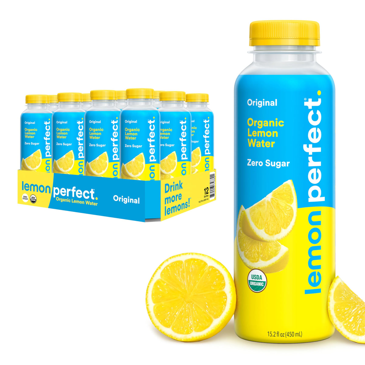 Lemon Perfect Original — Zero Sugar Organic Lemon Water, 15.2 oz Bottles (12-Pack)