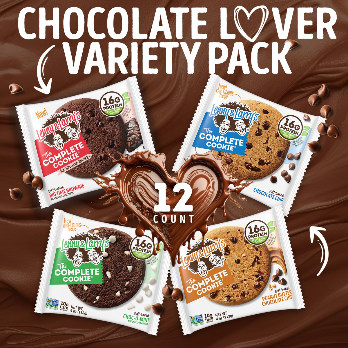 Lenny & Larry's Chocolate Lovers 4 Flavor Variety Pack – Soft Baked, 16g Plant Protein