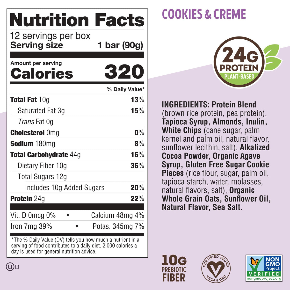 Lenny & Larry's Cookie-fied BIG BAR – Cookies & Creme Vegan Protein Bars 12x90g | 24g Plant Protein, Gluten-Free