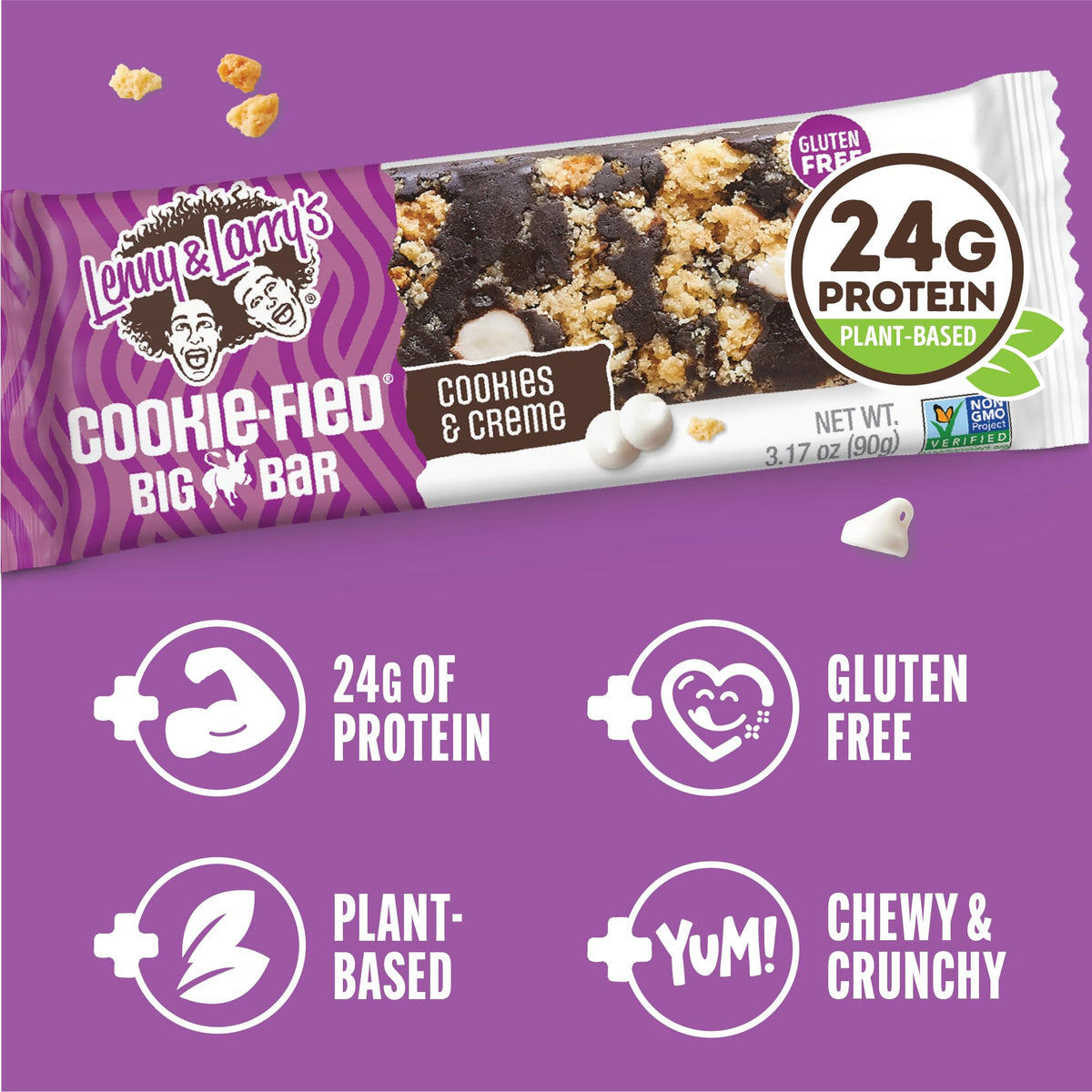 Lenny & Larry's Cookie-fied BIG BAR – Cookies & Creme Vegan Protein Bars 12x90g | 24g Plant Protein, Gluten-Free